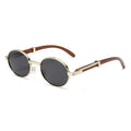 Metal Oval-Frame Sunglasses With A Wood-Grain Finish Product Description